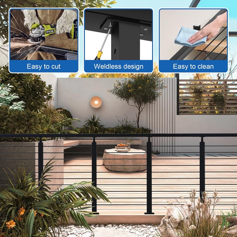 BLIKA 1 Pack 4FT Stainless Steel Cable Railing Handrail, Black