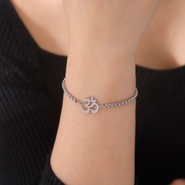 SIPURIS Om Bracelet for Women Girls Om Ohm Aum Symbol Hindu Buddha Yoga Mediation Layered Chain Bracelet Bangle Stainless Steel Adjustable Bracelet Charm Spiritual Jewelry Gift, uniform size,