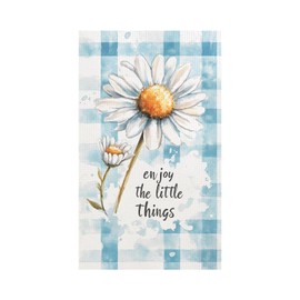 THISFIND Daisy Kitchen Towels – “Enjoy The Little Things” Quote Tea Towel with Watercolor Flowers & Blue Gingham – Farmhouse Cotton Dish Towel for Spring Kitchen Decor & Thoughtful Gifts,1 Pack