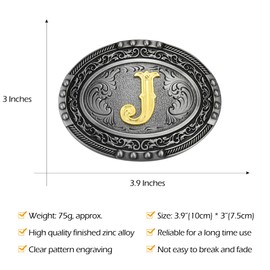 BBOTEN Western Initial Letters ABCDEFG to XYZ Belt Buckle for Men Women, Golden Alphabet Letter J