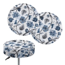 Wiryuouvt Blue Flower Padded Stool Covers - Round Barstool Seat Cushions