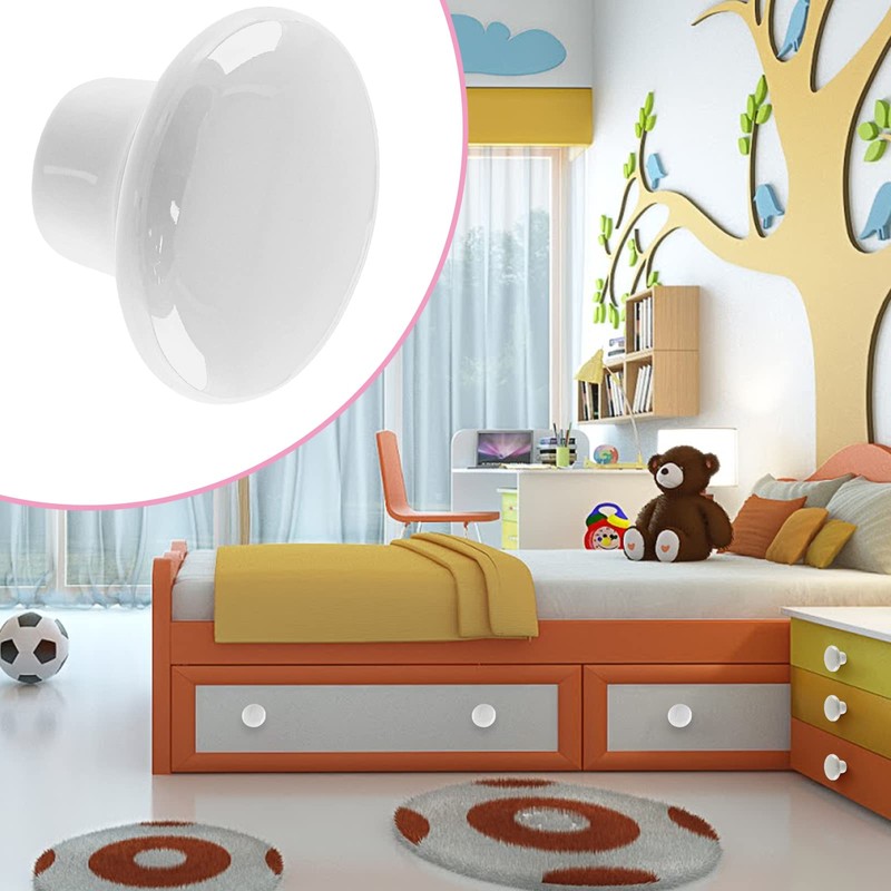 Qjaiune 5pcs Ceramic Cabinet Knobs White Drawer Knobs, Round Shaped