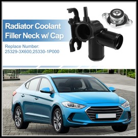 HEROFFIX Engine Radiator Filler Neck with Fully Sealed Cap Replacement for Hyundai Elantra 11-16 for Kia Forte 14-18, No.25329-3X600/25330-1P000 Plastic Black 1Set