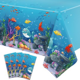 4 Pack Under The Sea Tablecloths Ocean Waves Underwater Table Cover Ocean Animals Table Cloth Ocean Sea Life Tablecloth Ocean Animal Summer Beach Pool Birthday Party Supplies 51 x 86 Inches