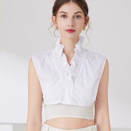 Lopsity Fake Collar Detachable Elegant Half Shirt Blouse With Ruffle Stand Type for Women (Cotton, White)