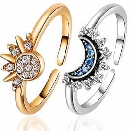 LuLiyLdJ Friendship Rings, Sun Moon Ring Gold Silver Set, Rings Women, Heavenly Sun Ring Gold and Moon Ring Silver Matching Rings, Sun and Moon Ring Set Women's Ring Jewellery Gift, 2 Pieces
