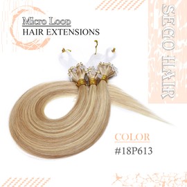 SEGO Micro Link Hair Extensions Human Hair Blonde Highlight 22 Inch 50g Micro Loop Beads Pre-bonded Silky Straight Extensions for Women -Ash Blonde&Bleach Blonde