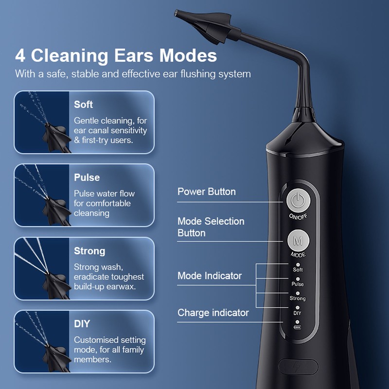 Water Powered Ear Cleaner IPX7 Waterproof 4 Cleaning Modes Portable