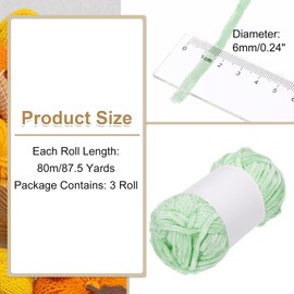 sourcing map 3pcs Velvet Chenille Yarn Bulky Fluffy Chunky Yarn for Crochet Soft Chenille Blanket for Hand Knitting Crocheting (Light Green, 87.5 Yards/80m)