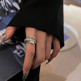 Yheakne Vintage Crystal Wrap Ring Rhinestone Spiral Helix Rings Silver Cz Cuff Rings Adjustable Open Finger Ring Jewelry for Women