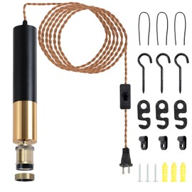 Insertable minimalist cylindrical chandelier with switch, black gold coffee-colored rope, up to 18 feet long, suitable for kitchen island sink, exhibition, car camping, bedroom, dining room