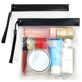 2pcs Clear Travel Toiletry Bags, Airport Security Liquids Bag Travel Toiletries Bag TSA Approved Plastic Airline Cosmetics Travel Bag Waterproof Leakproof Travel Makeup Bag for Women Men Families （B）