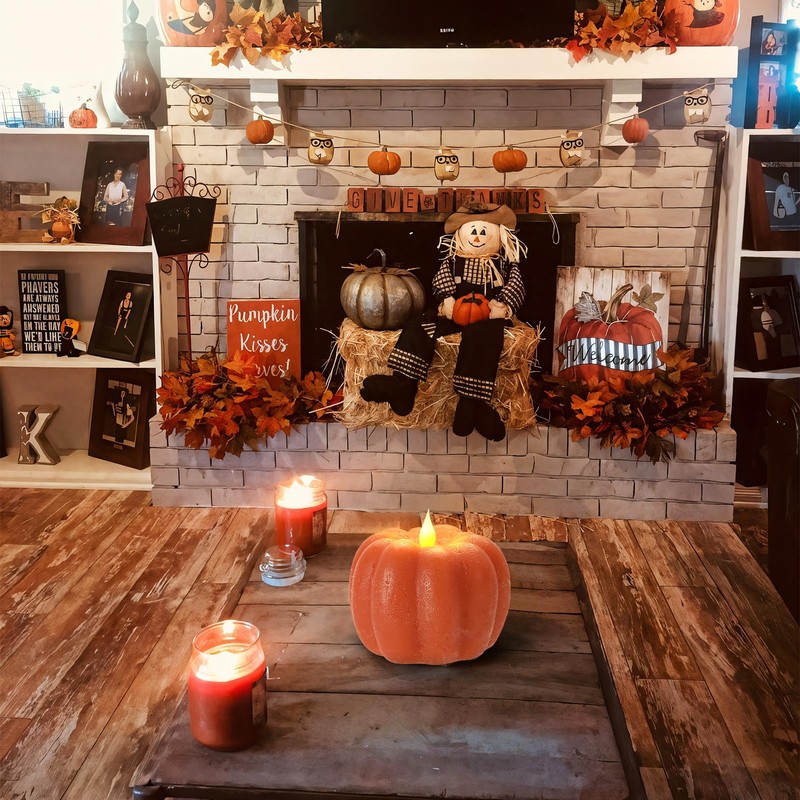 Leorate Fall Decor Pumpkin Flameless Candles - Battery Powered LED