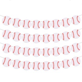 BOXOB 4pcs Baseball Party Banners, Pre-Strung Sports Themed Baseball Hanging Garland Banner Ideal Home Classroom Birthday Party Supplies and Decorations