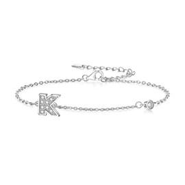 IVELECT Dainty Initial Bracelets for Women Girls,Silver Zircon A-Z letters Charms Bracelet Statement Trendy Jewellery for Mother's Day Birthday Christmas Gifts. (K)