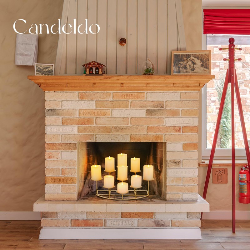 Candeldo Candelabra Fireplace Candle Holder: Gold Metal Pillar Candle Holders