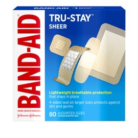 Band-Aid Band-Aid Brand Tru-Stay Sheer Strips Adhesive Bandages for First Aid and Wound Care, Assorted Sizes, 80 ct