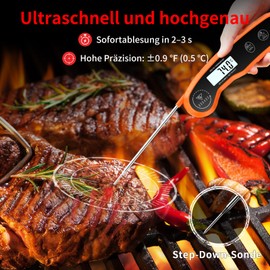 DOQAUS Meat Thermometer Accuracy ±0.5°C, 3s Reading, Roasting Thermometer, Grill Thermometer, Cooking and LCD Screen, for Roasting, Cooking, Orange