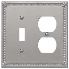 Amerelle 74TDBN Imperial Bead Wallplate, 1 Toggle / 1 Duplex Outlet, Cast Metal, Brushed Nickel, 1-Pack