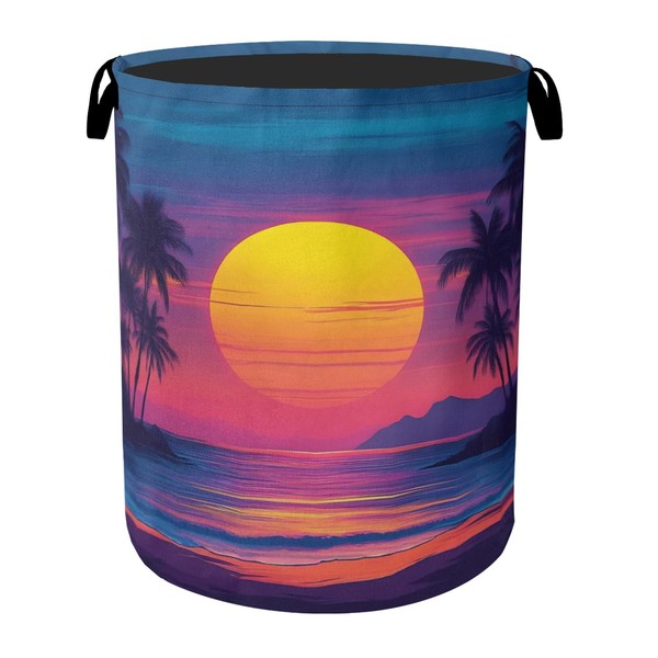 Hawaiian Sunset Foldable Laundry Hamper - Waterproof Fabric Storage Basket
