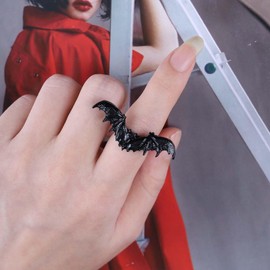 Inilbran Boho Flying Bat Rings Vintage Bat Open Rings Punk Black Bat Rings Gothic Bat Adjustable Stacking Rings Jewellery for Women and Girls, Zinc