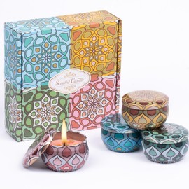 2.5 oz Aromatherapy Candles Gift Set – 100% Natural Soy Wax, 4-Pack,60-Hour Burn Time, Relaxing Home Scented Candles with Cocoa, Jasmine, Vanilla & Lemon – Perfect for Festivals, Parties & Birthdays