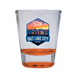 R and R Imports Salt Lake City Utah Souvenir 1.5 Ounce Shot Glass Round Orange A