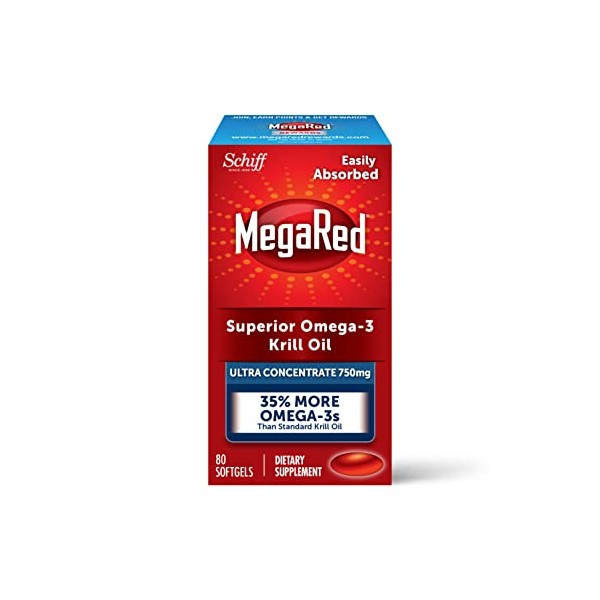Megared Ultra Strength Krill Oil Omega 3 Supplement, 750mg Krill Oil – EPA & DHA & Antioxidant Astaxanthin for Heart Health, 80 Softgels, No Fish Oil Aftertaste