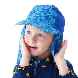 LONTG Kids Swimming Cap with Flap Sun Hat with Neck Cover Sun UV Protection Hat Travel Beach Hat Long Brim Sun Visor Summer Legionnaires Hat UPF+50 for Swimming Biking Fishing Blue