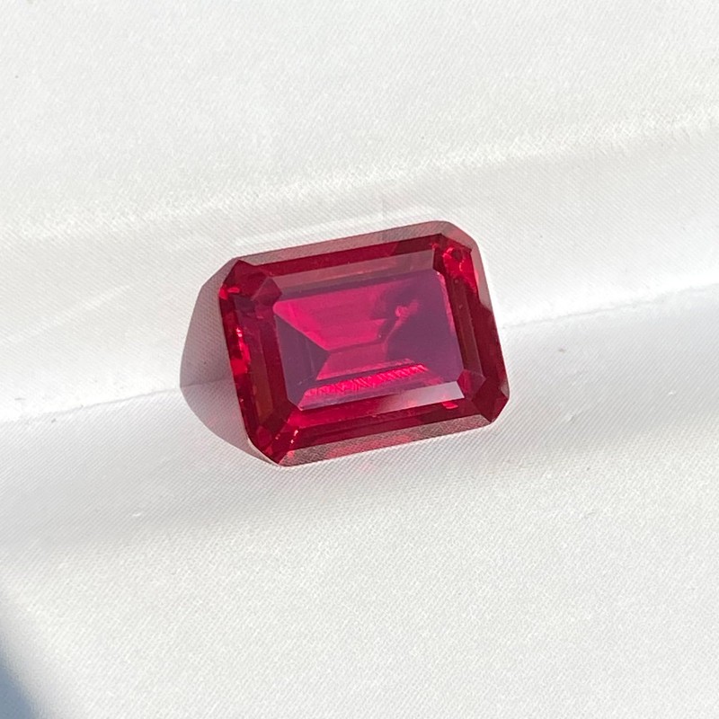 Lab Created Ruby Emerald Cut Loose Gemstone, Vivid Red Synthetic