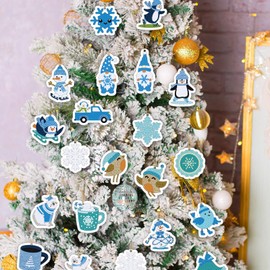 Equsion 64 Pcs Winter Diamond Painting Keychain Christmas Snowflake Snowman Diamond Art Key Chain 5D DIY Diamond Painting Tags Kit Christmas Ornaments Hanging Pendant Handcraft Crafts Cards Decor Tree