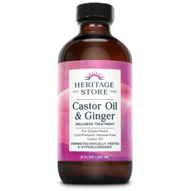 HERITAGE STORE Aceite De Ricino Y Jengibre - Compresa Térmica De Aceite De Ricino Orgánico Prensado En Frío - Para El Abdomen, Las Articulaciones Y El Bienestar General Con Jengibre Calmante - Hipoale