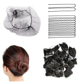 50Pcs Black Invisible Hair Nets & 50Pcs U-Shaped Hair Pins Set - for Secure, Neat Dance Hairstyles