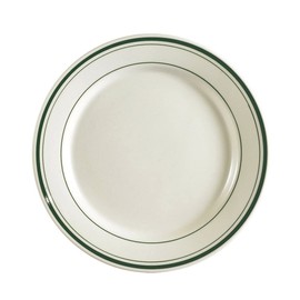 CAC China GS-7 7-1/8-Inch Greenbrier Green Band Stoneware Round Plate, American White, Box of 36