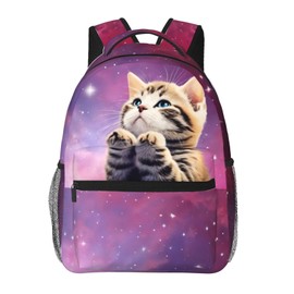 Dujiea 17 Inch Backpack Cute 3d Cat Galaxy Kitty Laptop Backpack School Bookbag Travel Shoulder Bag With Chest Strap