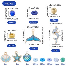 SUNNYCLUE 1 Box About 800Pcs Sea Blue Polymer Clay Beads Kits Ocean Beads Summer Hawaii Fish Shell Starfish Charms Glass Spacer Loose Bead for Jewelry Making Bracelet Beading Kits Women Diy Craft Gift