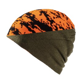 K & S Reversible Hunting Hat Orange Signal Camo / Olive Green Visibility Push Hunting Beanie Hat, Orange Camo / Olive Green