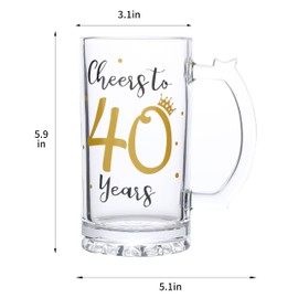 40th Birthday Gift，Men and Women Cheering 40th Birthday Beer Mugs，Cheers to the 40th Anniversary Beer Glass，40th Birthday Party Wedding Anniversary Decorative Gift, 18 Ounce (Cheers to 40 Years)