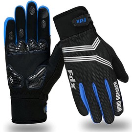FDX Full Finger Winter Cycling Gloves, Breathable, Water Resistant, Windproof, Anti- Shocking Gel Padded Palms, Touchscreen, Anti-Slip Warm Thermal Men Women MTB, Racing, Riding, Running (Blue S)