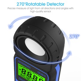 GOYERRNES Illuminance Light Meter, Digital Lux Foot Candles Meter 0.1~400,000 Lux (0.1~40,000 FC) with 270º Rotatable Detector, Lumen Meter Luxmeter for Indoor Outdoor 881D