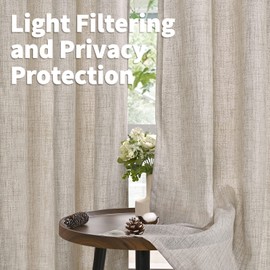 YoungsTex Short Curtains 36 Inches Long for Small Window 2 Panels, Linen Curtain Grommet Light Filtering Privacy Thick Semi Sheer for Basement Kitchen Cafe, Natural, Each Panel 42 inches Wide