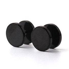 Ruifan 18G Men,Women's 14mm Stainless Steel Fake Screw Studs Earrings Tapers Plugs Gauges Illusion Tunnel(Black) 2pcs