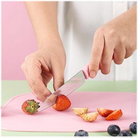 Mini Travel Cutting Board Set, 4 Pcs Portable Mini Camping Plastic Cutting Board & Knife, Fruits & Vegetable Peeler Scissors(Pink)