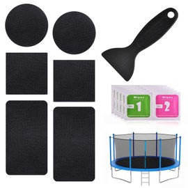 Self-Adhesive Trampoline Patch Repair Kit, 2 Square + 2 Rectangular + 2 Round Patches, Trampoline Patch with Scraper Wet Towel, Trampoline Accessories for Repairing Tears and Holes in Trampoline Mats