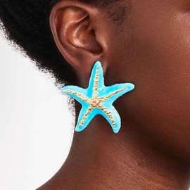 Aksod Big Star Studs Earrings Blue Large Starfish Ocean Earrings Statement Sea Beach Earrings Jewelry Gift for Women (Style L)