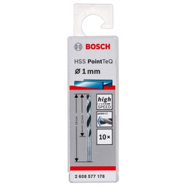 Bosch Professional 2608577153 2-Piece PointTeQ HSS Twist Bit (for Metal, 1 x 12 x 34 mm, Accessories for Drill Driver), 1 W, 230 V, Colour, Size, ø 1 mm