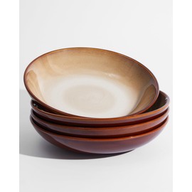 Pokini 8.75 Inch Large Ceramic Pasta Bowls, 32 Oz Reactive Glaze Stoneware Pasta Serving Bowls Set of 4 for Kitchen, Wide Bowls for Fruit,Pasta,Salad,Soup, Scratch Resistant-Brown and Green