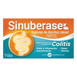 Sinuberase Probiticos en Suspensin Bacillus Clausii 4 Billones UFC 20 Ampolletas de 5 ml. Alivio Prolongado para la Colitis, Desde la Raz. Alivio de  