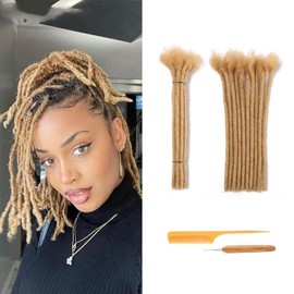 Ainimiu 6-18 Inch Dreadlock Extensions Human Hair 0.6cm Thin Loc Extensions Real Human Hair for Men/Women/Kids 30 Strands Full Handmade Permanent Dreads Can Be Curled and Bleached