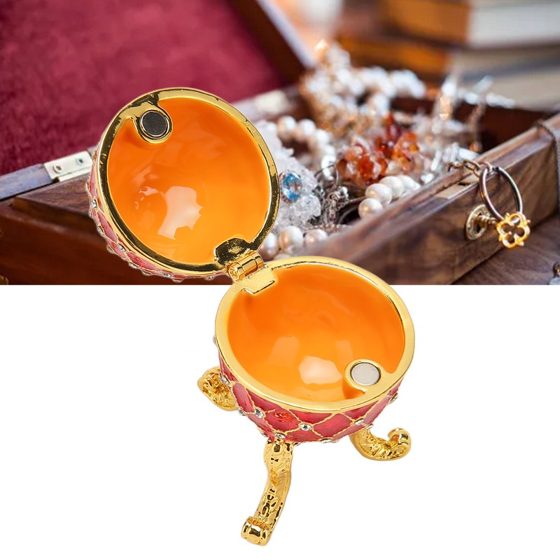 Egg Shaped Trinket Box Zinc Alloy Hinged Jewelry Ring Holder